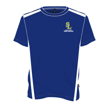 Image de T-shirt col rond deux tons Education physique (Bleu royal et blanc)