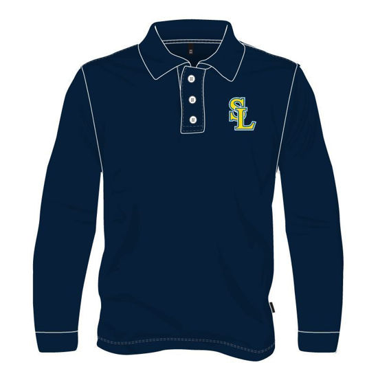 Image sur Polo manches longues avec boutons, polyester (Marine)